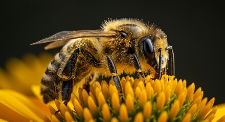 A detailed close up of a bee on a flower
