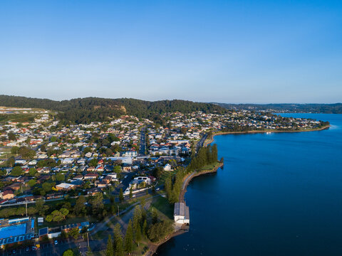 speers point amateur sailing club building on waters edge at Lake Macquarie