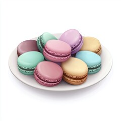 Obraz premium Plate of assorted French macarons in pastel colors isolated on white background