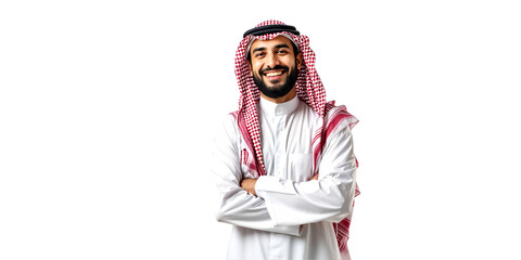 arabin muslim man with beard and traditional outfit, vector.