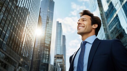 Confident Businessman Enjoys Daytime Urban Landscape in City