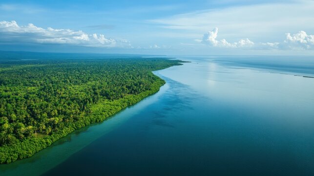 Channel of the sepik river delta through thick tropical jungle- madang province, papua new guinea