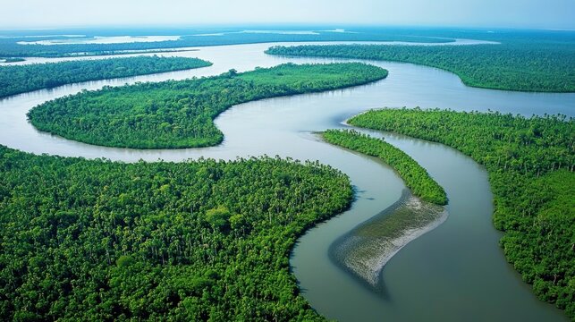 Channel of the sepik river delta through thick tropical jungle- madang province, papua new guinea