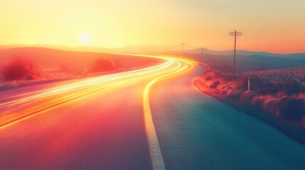 Fototapeta premium road, creating a shimmering effect. Design an illustration that shows how light bends as it moves through the heated air.