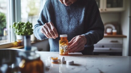 Dementia symptoms in an elderly person forgetting to take medication. Featuring forgetfulness and confusion