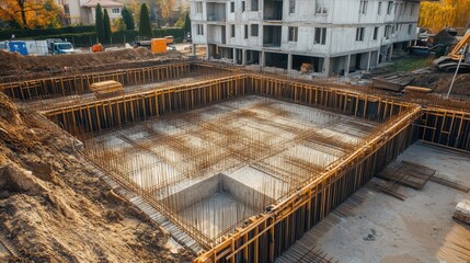the foundation of a multi-story apartment complex under construction.