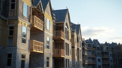 Obraz premium the framing of a luxury apartment complex, with high-end materials like marble and wood being installed.