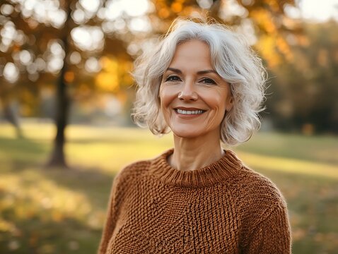 Happy woman in autumn park. Portrait. Possible use stock photo - Powered by Adobe
