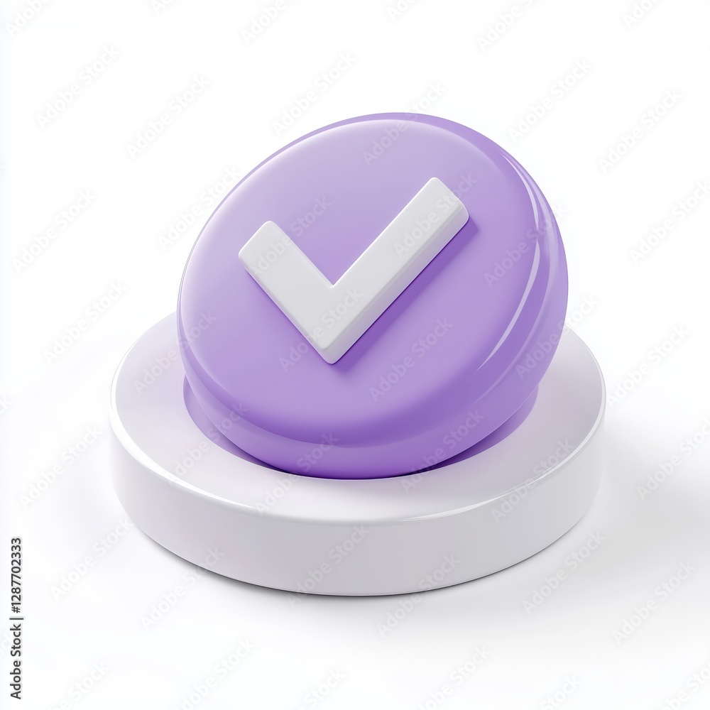Poster purple check mark icon symbol of approval and correctness represents agreement and validation simple