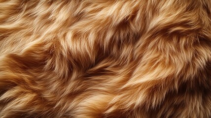 Naklejka premium Close-up of a soft, fluffy animal fur texture in various shades of brown, with gentle waves and a warm, natural look. The fur should appear thick and luxurious, with individual strands clearly visible