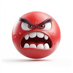 Fototapeta premium N angry red-faced emoji with snarling teeth and exaggerated cartoon sweat drops isolated on white background