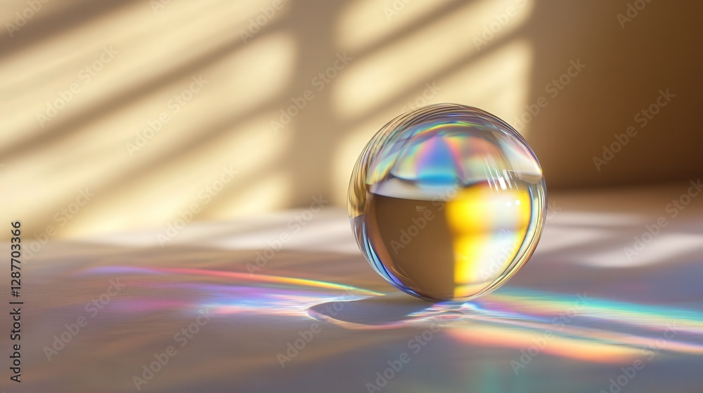 Poster light bends as it passes through a transparent object like a crystal. design an image showing how re