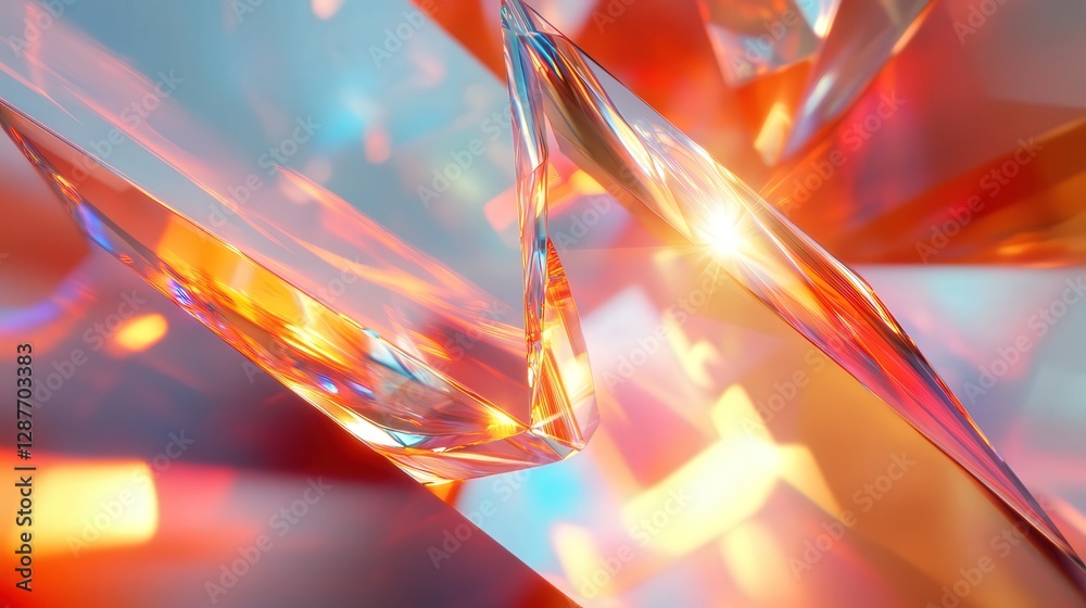 Poster light bends as it passes through a transparent object like a crystal. design an image showing how re