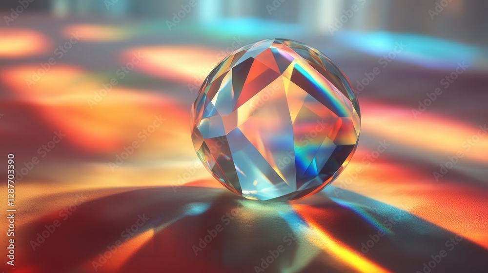 Poster light bends as it passes through a transparent object like a crystal. design an image showing how re