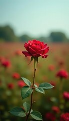 Full depth of field showcasing a lone red rose in a vast empty space, red rose, nature