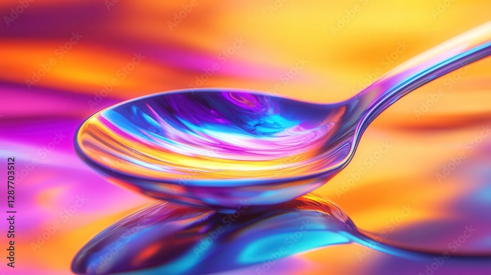 Poster bending of light around the edges of a spoon. design an image that shows how light waves change dire