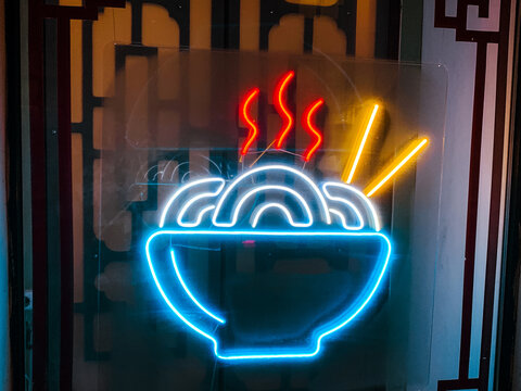 Neon sign ramen Asian cuisine Soup noodles 