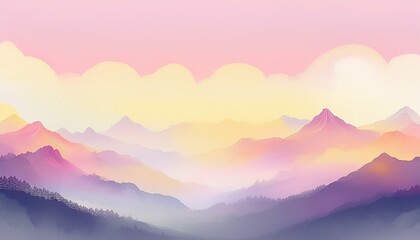 Fototapeta premium 春はあけぼの（春の美しい朝の山並みをイメージした背景イラスト）