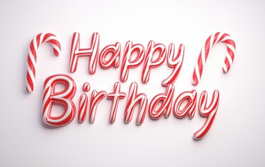 Of Happy Birthday made of candy cane stripes isolated on white background