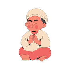 Cute muslim boy praying cartoon illustration