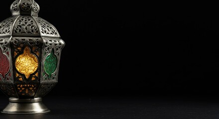 Ornate lantern casting warm light against a dark background, creating ambiance