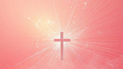 A sleek, minimalist Easter background featuring a hand-drawn cross in the center, surrounded by gentle rays of sunlight. 