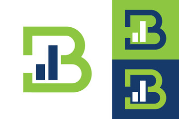 Fototapeta premium The image shows a flat monogram design of an initial letter B with graph bar in blue and green that looks clean and sharp on a white background 