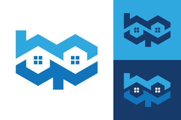 The image shows a flat logo design of an initial letter bp in two house shape color that looks clean and sharp on a white background