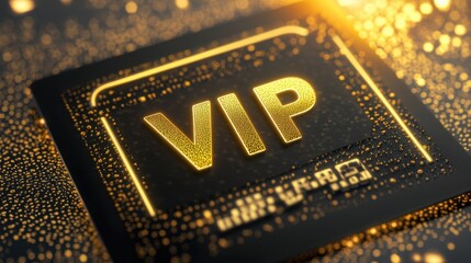 VIP access badge with golden glitter effect displayed on a dark background