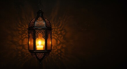 Ornate lantern casting warm shadows in a dimly lit room, creating a cozy atmosphere