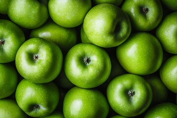 新鮮な青りんごのクローズアップとみずみずしい果皮の質感 背景| Close-Up of Fresh Green Apples with Dewy Skin