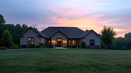 Modern Ranch Style House at Sunset