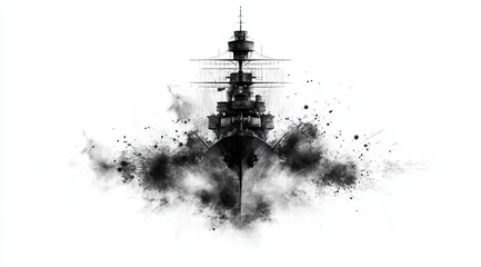 Abstract Battleship Illustration with Ink Splatter Effect  
