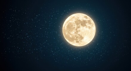 Naklejka premium Full moon shining brightly in a starry night sky, creating a serene atmosphere