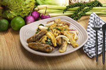 Roasted Thai eggplant with onion