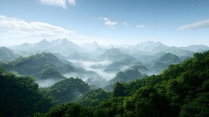 Obraz premium Misty Green Mountains Landscape