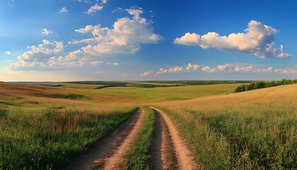 Obraz premium Country Road Through Field under Blue Sky