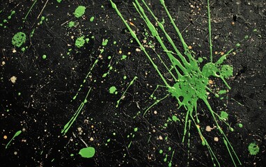 Rough grunge green paint splatters on dark texture for Saint Patricks Day