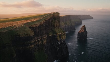 The grandeur of the Cliffs of Moher, captured from a high vantage point along the Atlantic Way