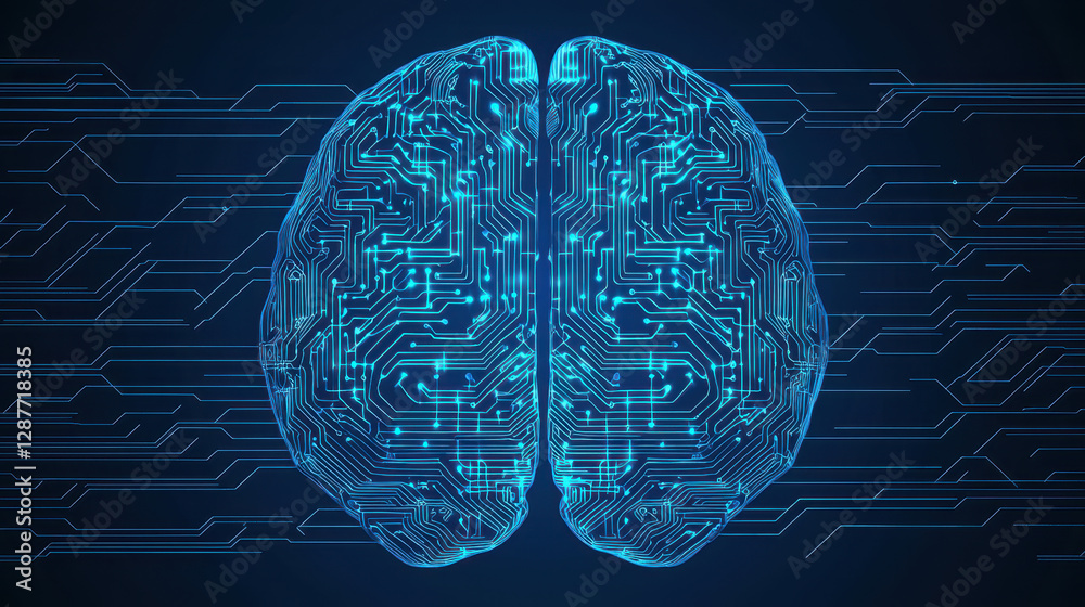 Poster cloud storage globalization communication network digital brain with circuit patterns and glowing li