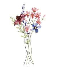 Watercolor wildflower bouquet, digital floral illustration. Isolated on white background. Perfectly for greeting cards, invitations, poster design.
