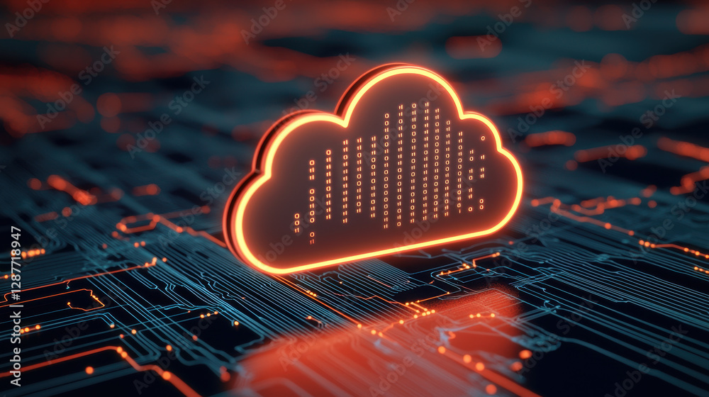 Poster cloud storage globalization communication network cloud computing technology with glowing data strea