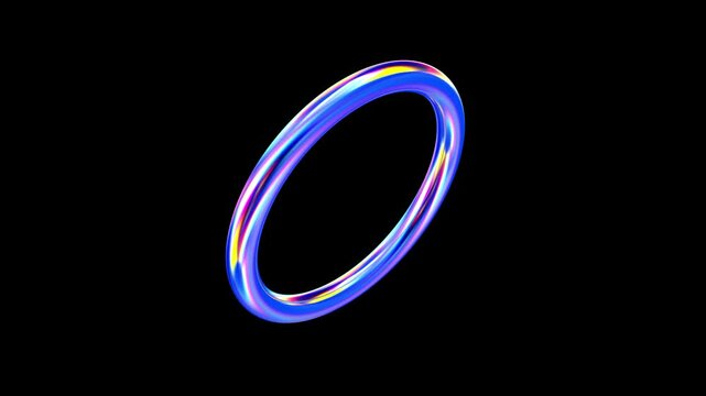 Drag and Drop ready Iridescent Glossy Futuristic Neon 3D torus object Loop on Transparent Alpha Channel Background