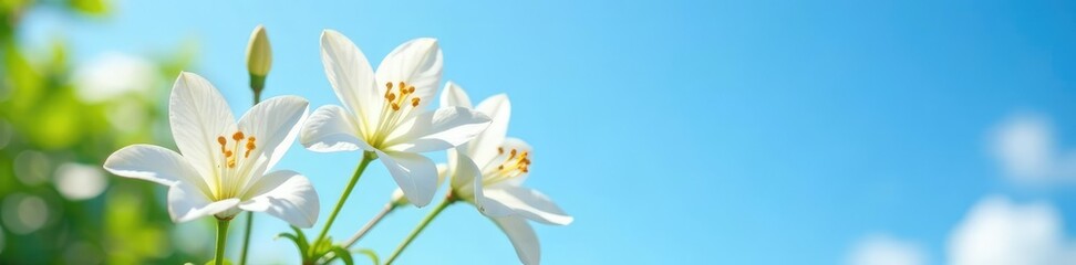 Fototapeta premium Delicate white lagerstroemia flowers blooming in a Florida garden on a clear blue sky, sky, florida