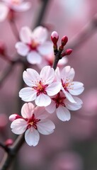 Delicate white petals amidst pink blossoms on nanking cherry branches, bloom, blossom, branch
