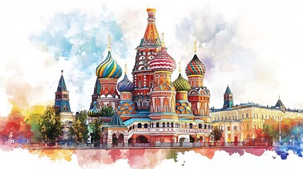 Fototapeta premium Saint Basil's Cathedral, Red Square, Moscow: A Watercolor Masterpiece