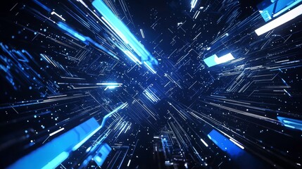 Fototapeta premium Abstract Futuristic Digital Data Stream High Tech Blue Lines Network Technology Background