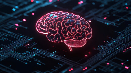 Cloud storage Globalization communication network glowing digital brain on circuit board background, symbolizing technology and intelligence