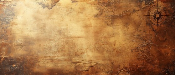 Antique Treasure Map Background Aged Parchment Texture with Compass Rose