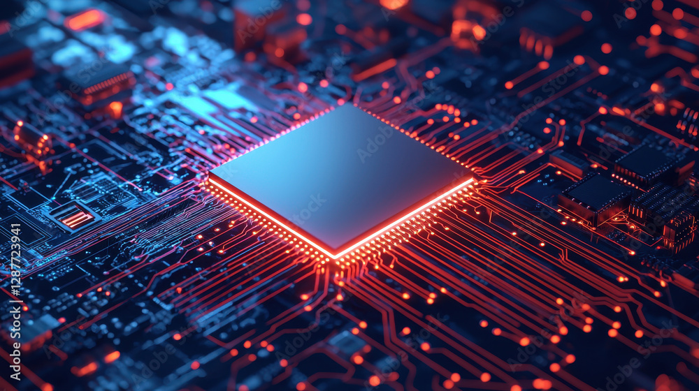 Poster cloud storage globalization communication network close up view of computer circuit board with glowi